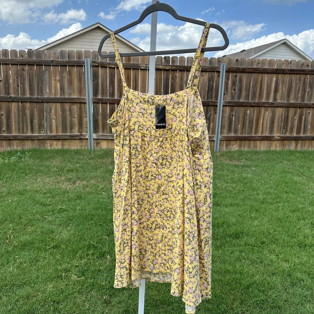 Torrid Yellow Floral Mini Dress 0X - Picture 2 of 3